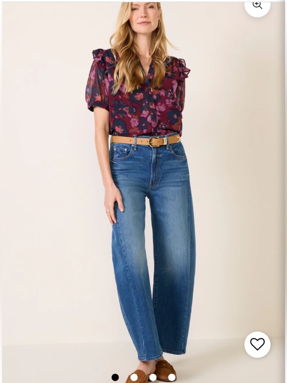 Evereve Plum Floral Button-Front Ruffle Sleeve Blouse - Large - Picture 2 of 5